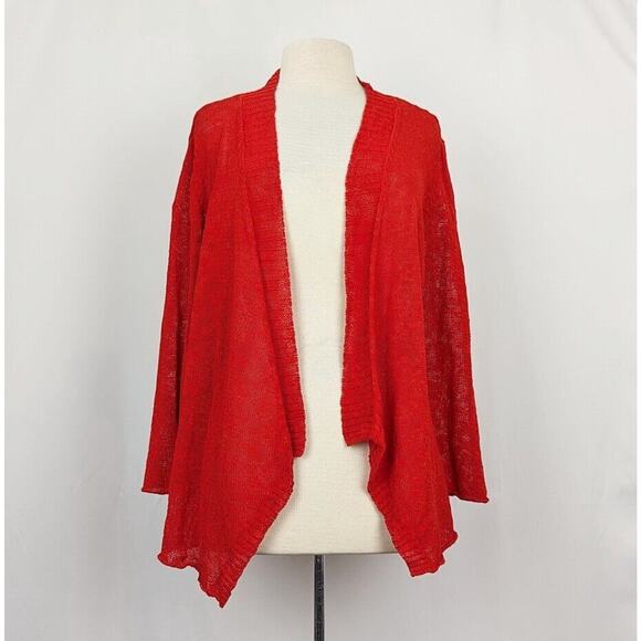 Eileen Fisher Sweaters - Eileen Fisher Cardigan Sweater Red Linen Blend Open Front Misses Size L